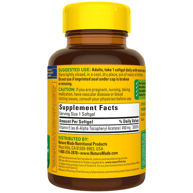 Vitamina E 1000 UI (dl-Alfa) Cápsulas blandas 60 Ct