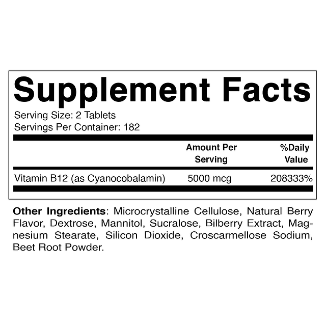 Vitamina B12 5000 mcg por porción de disolución rápida 365 t