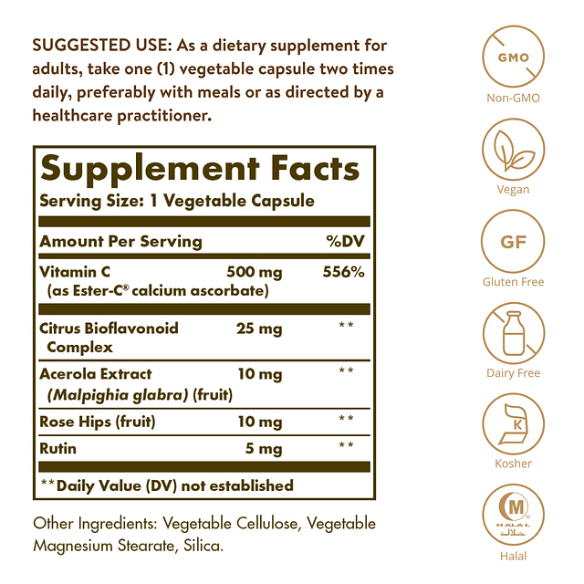 Solgar Ester-C Plus 500 mg de vitamina C (complejo de ascorb