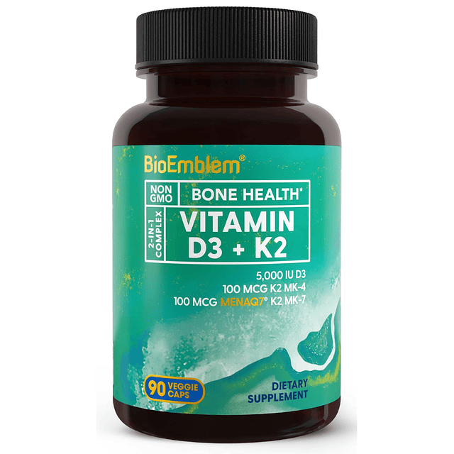 Cápsulas de vitamina D3 K2 (5000 UI y 200 mcg) MK7 y MK4 pat