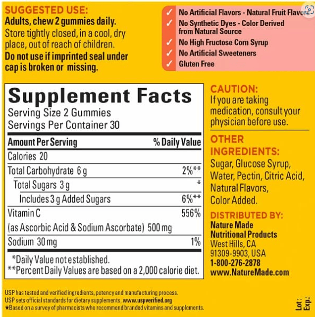 Nature Made Dosis extra fuerte de vitamina C, 500 mg por por