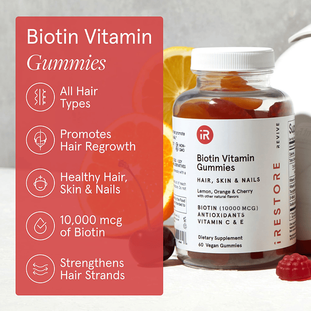 Vitaminas gomosas para el cabello, gomitas de biotina vegana