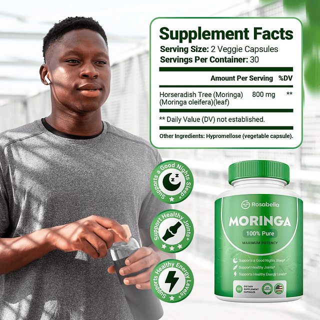 Moringa Cápsulas en polvo 800 mg de polvo de Moringa puro ri