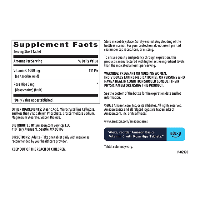 Vitamina C 1000 mg con escaramujo 5 mg, 90 tabletas (1 por p