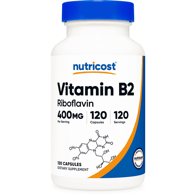 Vitamina B2 (Riboflavina) 400 mg, 120 cápsulas Sin gluten, s