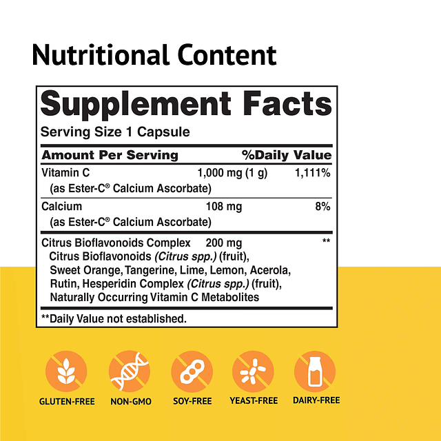Ester-C 1000 mg con cápsulas de bioflavonoides Apoyo inmunol