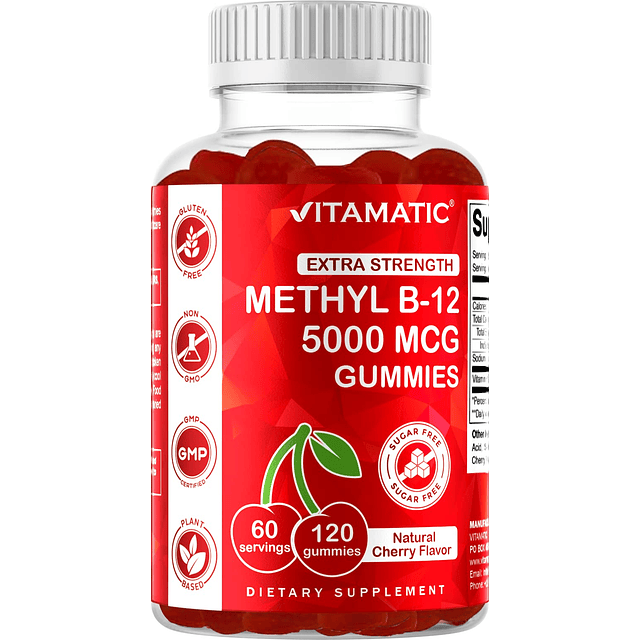 Extra Strength Vitamina B12 5000 mcg (Metil B12) Gomitas 120