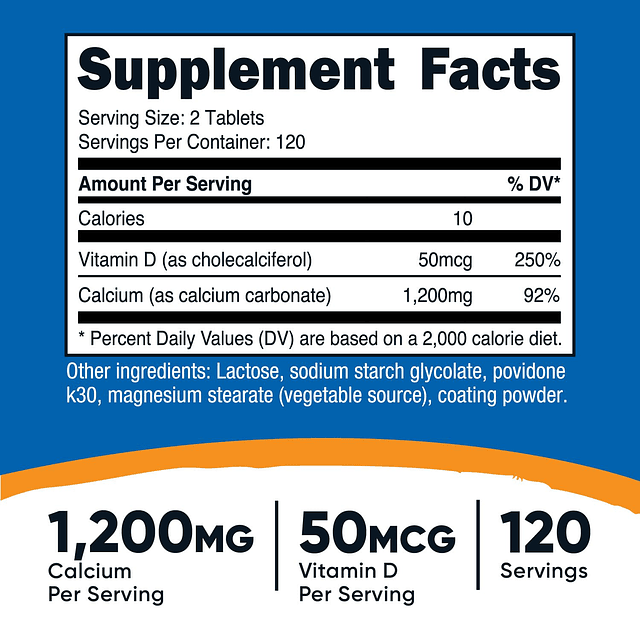 Calcio con vitamina D, 240 tabletas Calcio (1200 mg) Vitamin