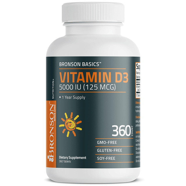 Vitamina D3 5000 UI (125 MCG) Suministro para 1 año para una