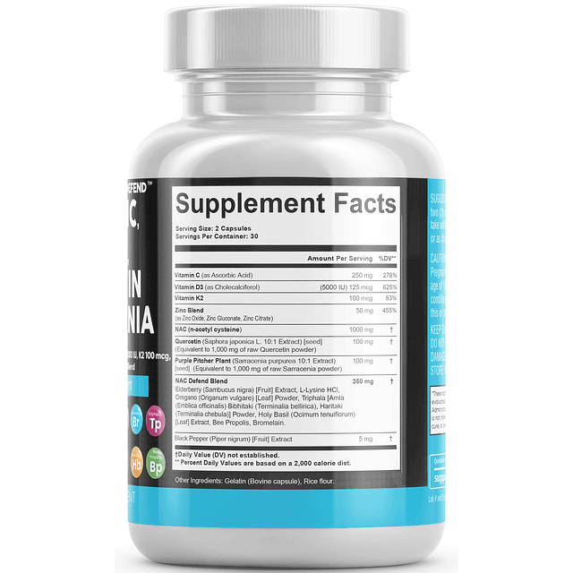 Suplemento NAC N-Acetilcisteína 1000 mg Vitamina D3 K2 Zinc