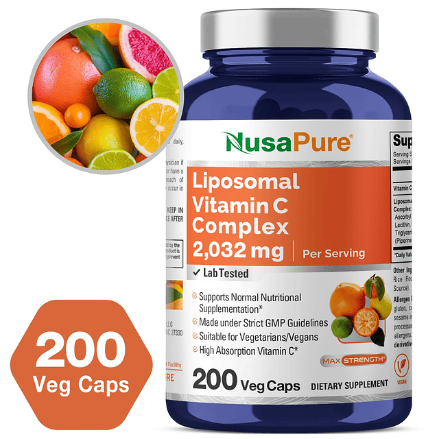 Vitamina C Liposomal 2032mg 200 Cápsulas Vegetarianas Vegana