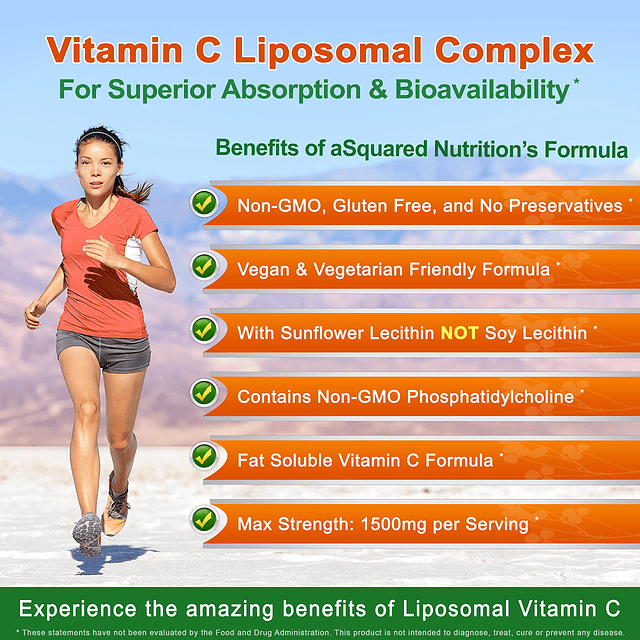 Complejo liposomal de vitamina C Suplemento de 1500 mg 180 c