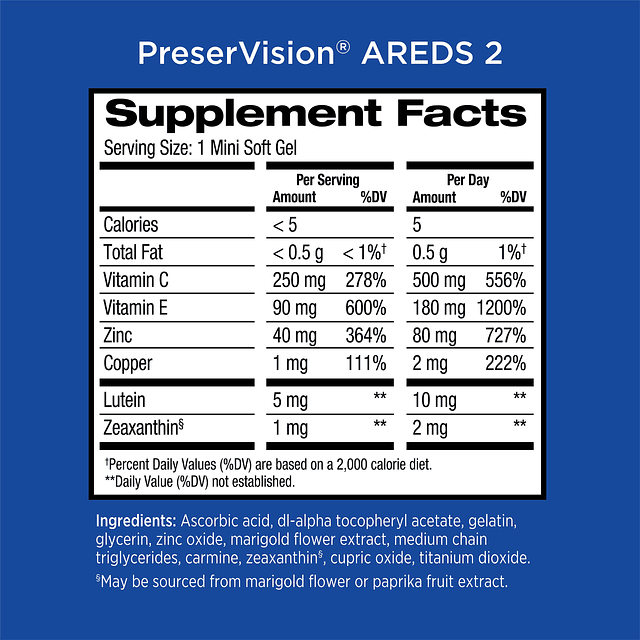 AREDS 2 Suplemento vitamínico y mineral para ojos, contiene