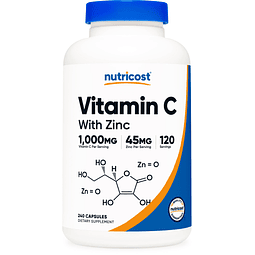 Vitamina C con cápsulas de suplemento de zinc, 120 porciones