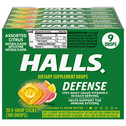 HALLS Defense Gotas cítricas variadas de vitamina C, 20 barr