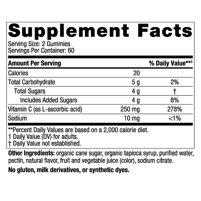 Gomitas de vitamina C , mandarina ácida 120 gomitas 250 mg d