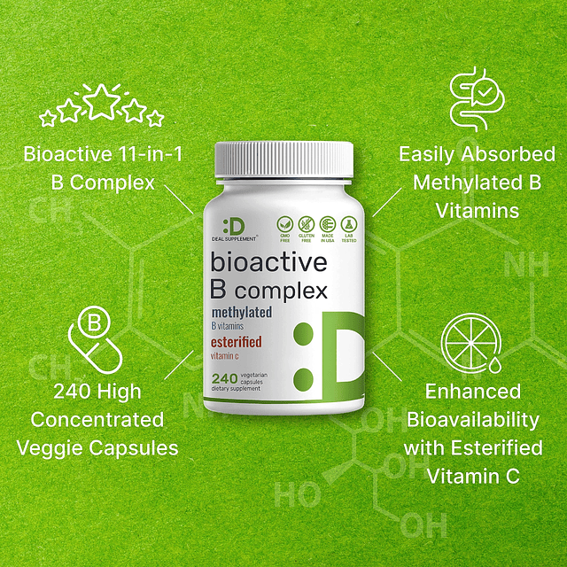 Complejo de vitamina B bioactivo, 240 cápsulas vegetales Com