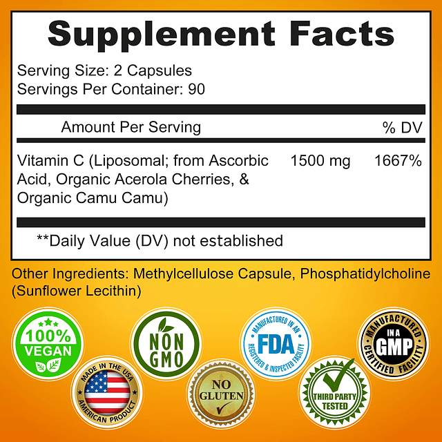 Cápsulas liposomales de vitamina C 1500 mg Fabricadas con ce