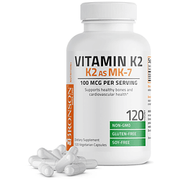 Vitamina K2 como MK-7 Menaquinona 100 mcg Sin OGM, 120 Cápsu