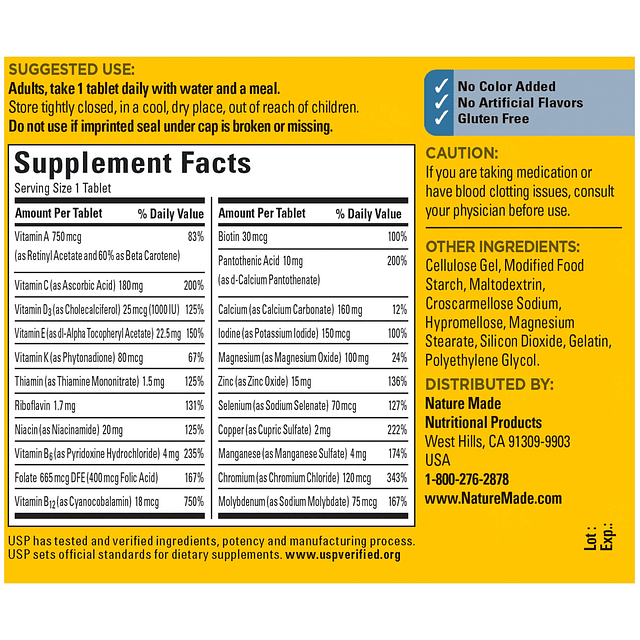 Multivitamina para él sin hierro, Multivitaminas para hombre