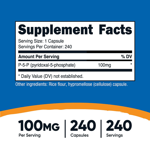 P5P Suplemento de vitamina B6 100 mg, 240 cápsulas (piridoxa