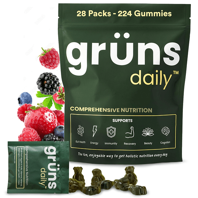 Gruns Daily Gummies, Super Greens Gummies Espirulina y clore