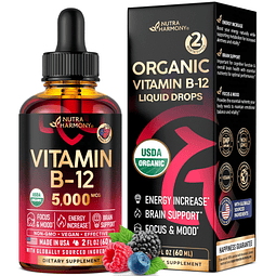 Gotas sublinguales de vitamina B12 orgánica USDA 5000 mcg de