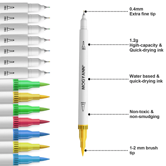 Marcadores de pincel de doble punta de 100 colores, marcador
