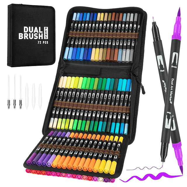 Art Markers Brush Pens, 72 marcadores de doble punta (punta