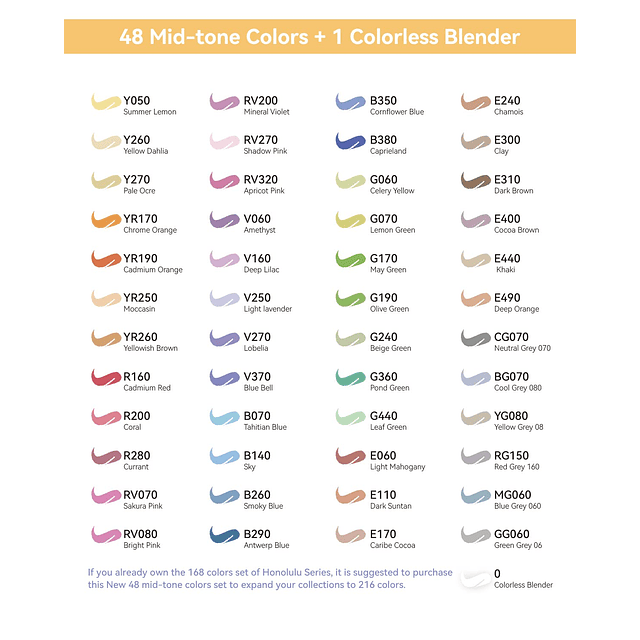 Rotuladores de pincel con alcohol, 48 colores de tono medio,