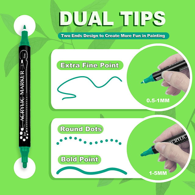 Juego de rotuladores de pintura acrílica de doble punta, 12