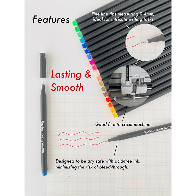 24 bolígrafos de dibujo de punta fina multicolor, punta fina