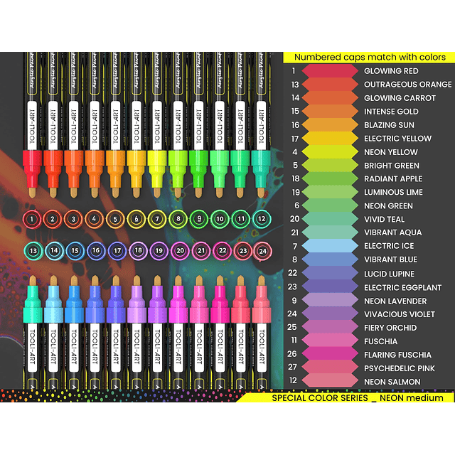 Juego de 24 rotuladores de pintura acrílica fluorescente de