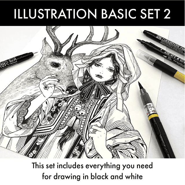 Zig Inktober Special Set, Ilustración Básica Set 2, 4 Rotula