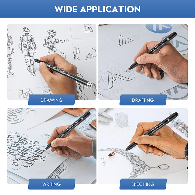 Bolígrafos de dibujo negros, juego de 12 bolígrafos artístic