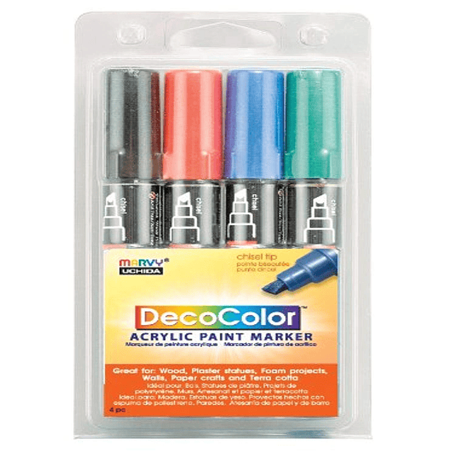 Uchida Of America Deco Color Acrílico Set 4/Pkg-Negro, Rojo,