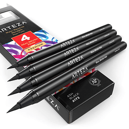 Arteza Real Brush Pens, A172 Ash Black, Pack de 4, bolígrafo