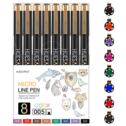 Huesamhi 005 Micro Pen, tinta resistente al agua de 8 colore