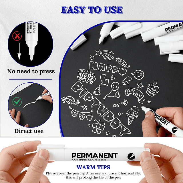 8 rotuladores de pintura blanca acrílica, marcador permanent