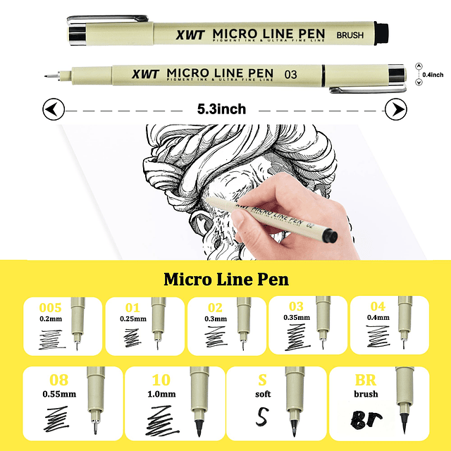 Micro Fineliner Pens 9 tamaños/juego, bolígrafo ultra fino,