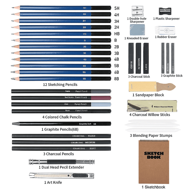 Juego de 41 juegos de dibujo, suministros de dibujo profesio