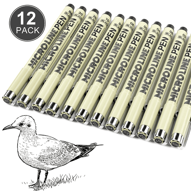 Micro-Pen Fineliner Ink Pens Black: Juego de micro bolígrafo