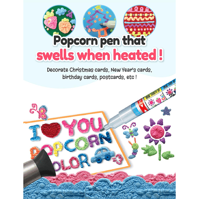 Dong-A Magic Puffy Popcorn Color Pen 10 colores Tarjetas de