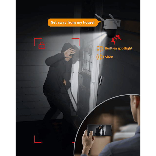 Cámara de seguridad para exteriores con reflector y alarma d