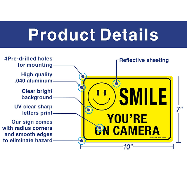 Paquete de 4 Smile You're On Camera Sign, 10x7 reflectante l