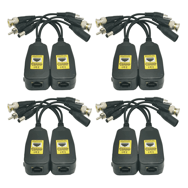 4 pares de conectores Balun de vídeo HD Alimentación de dato