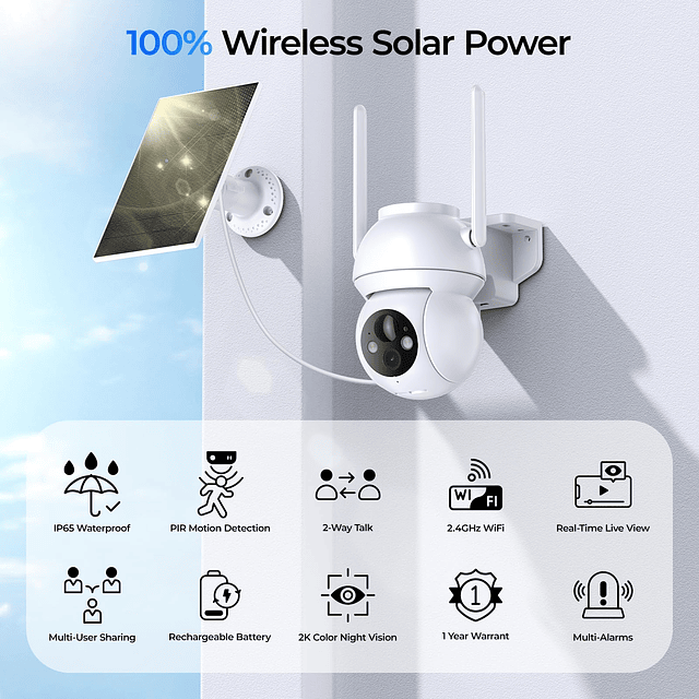 Cámaras de Seguridad Solares Inalámbricas para Exteriores, C