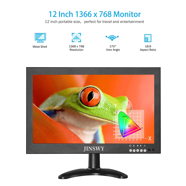 Monitor HDMI pequeño de 12", pantalla de monitor de segurida