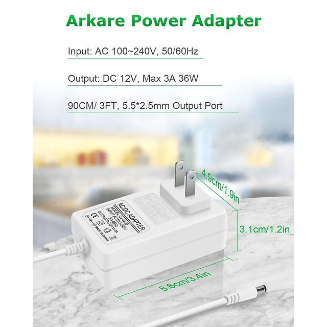 Fuente de alimentación de 12 V CC 12 V 3 A Adaptador de corr