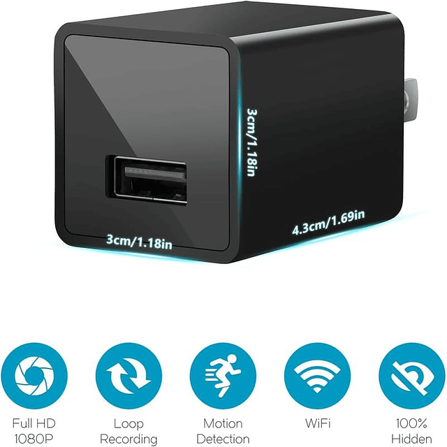 1080p Pequeño Espía Inteligente Cargador USB Cámara Hogar Wi